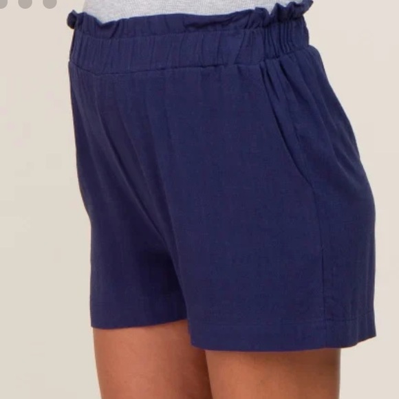 Navy Linen-Blend Elastic-Waist Maternity Shorts - Size XL - Picture 9 of 9